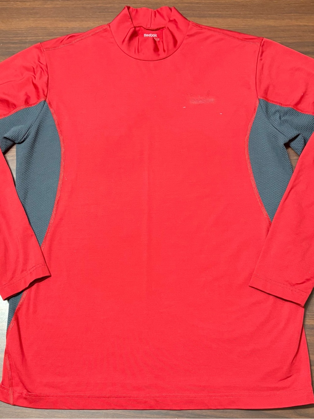 Reebok Men’s Long-Sleeve Red Performance Top with Gray Panels